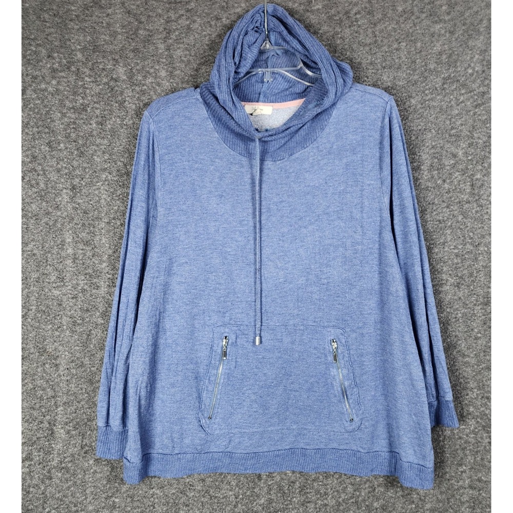 Peyton Primrose Hoodie Womens 1X Blue Zipper Pocket Cowl Neck EUC